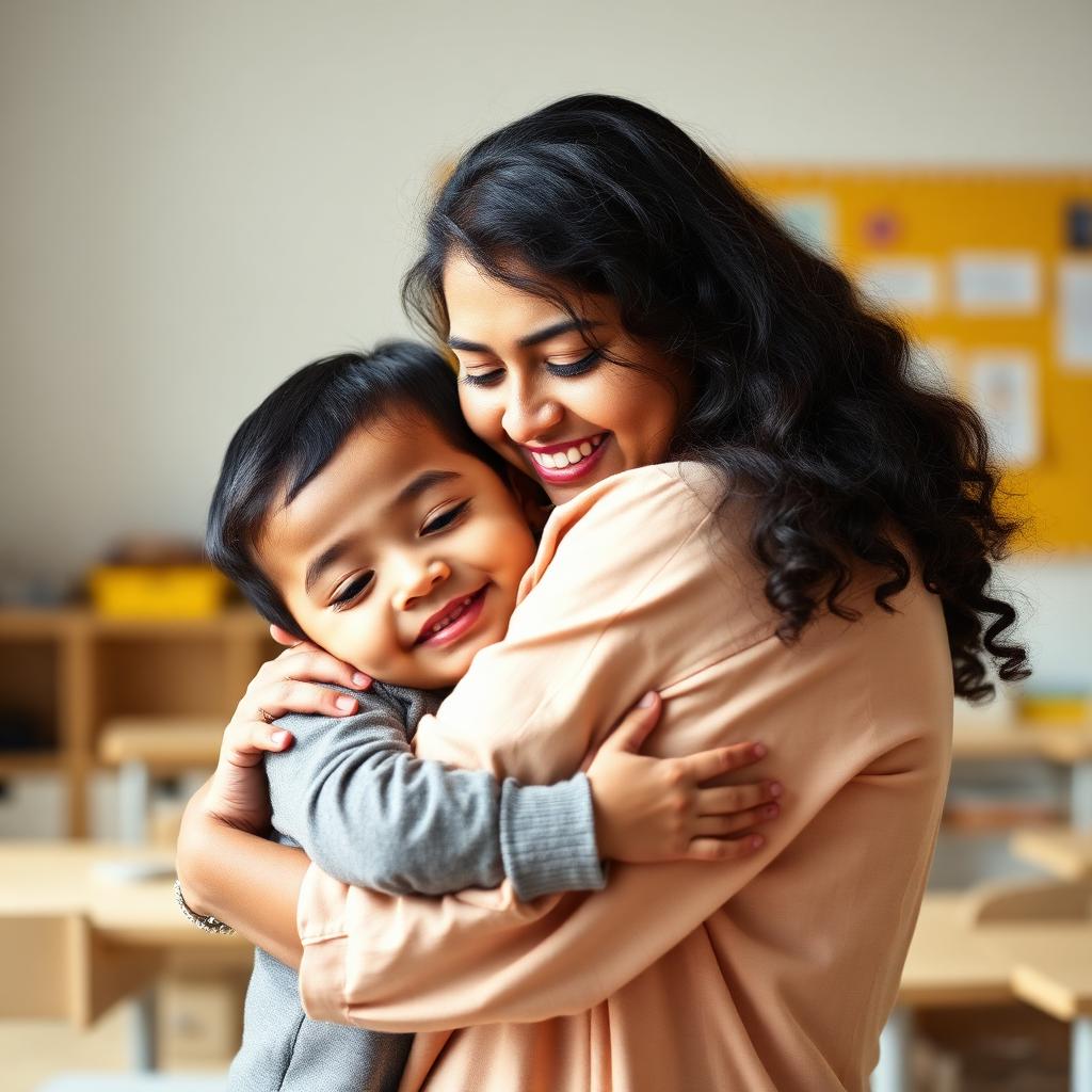 A caring teacher with a happy child at PlayWayKids